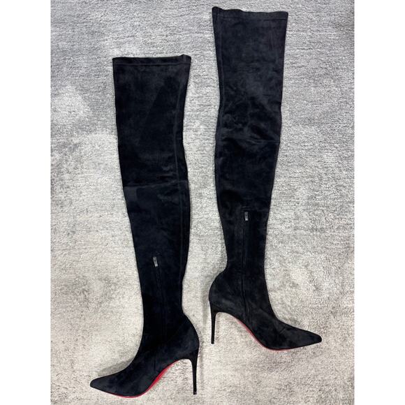 Christian Louboutin Kate Botta Alta 85 Black Suede OTK Knee Thigh Heel Boot 38.5 - Picture 12 of 16